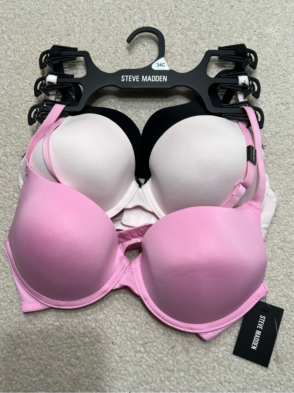 Steve Madden 34C Bra Set Black,Pink and light pink